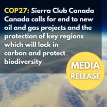 COP27: Sierra Club Canada Canada calls for end to new oil and gas projects and the protection of key regions which will lock in carbon and protect biodiversity