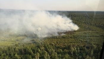Aerial view of smoke from Wainfleet Bog fire in 2016