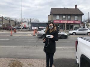 Sierra Club Ontario, Breathe Easy program volunteer taking an air quality reading. Tips for dealing with wildfire pollution.