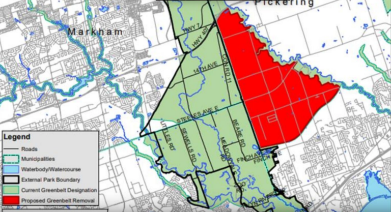 Part of a map from Parks Canada's Technical Response to the Proposed Development of Greenbelt Lands (2022). Duffins Rouge Agricultural Preserve Map.