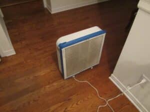 Improvised box fan air filter