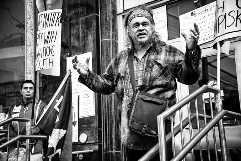 Danny Beaton speaking at a rally