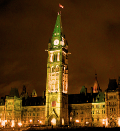 The Canadian Parliament building in Ottawa at night