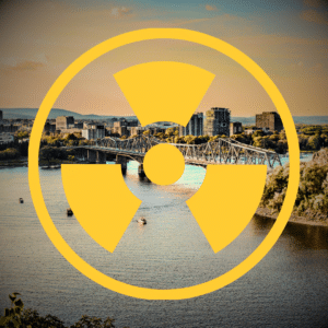 Nuclear waste radiation symbol over the Ottawa River