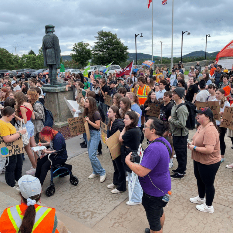 Youth protest against investment in Bay du Nord in St. John's NL and for a different path than oil and gas. Equinor’s stock downgraded due in part to continued consideration of Bay du Nord