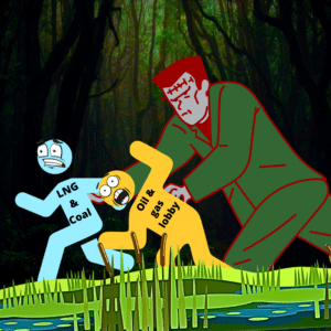 Frankenstein's Monster our Sierra Club Canada mascot fighting oil and gas companies in a swamp