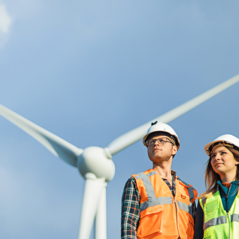 Canadians Renewables Oil Gas, picture of workers and wind turbines