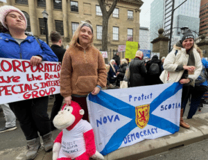 Nova Scotia Government Authoritarianism. Picture: Over 500 people subsequently joined a rally for democracy, organized by various groups from labour organizations and unions to environmental groups including Sierra Club Canada, that was held in Halifax to push back.