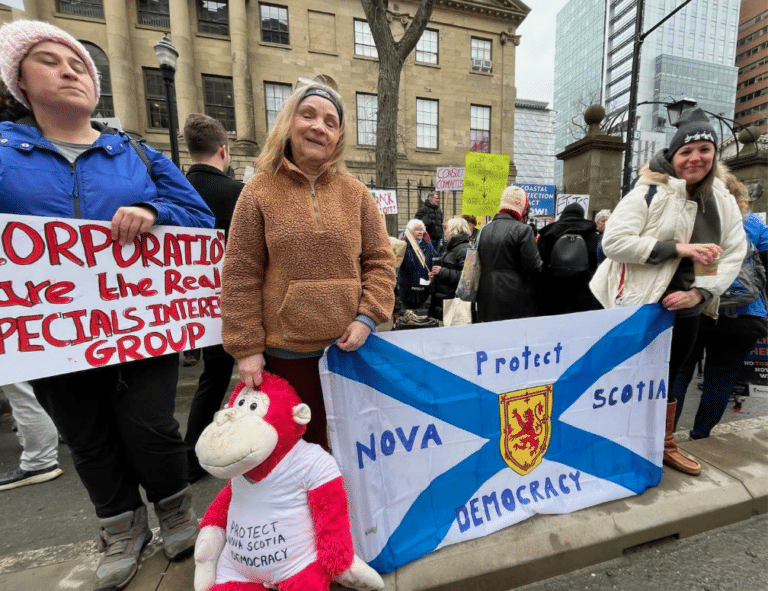 Nova Scotia Government Authoritarianism. Picture: Over 500 people subsequently joined a rally for democracy, organized by various groups from labour organizations and unions to environmental groups including Sierra Club Canada, that was held in Halifax to push back.