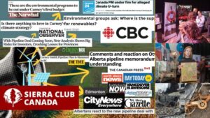 Pipeline MOU Federal Government page picture of media and news coverage of Sierra Club Canada's response