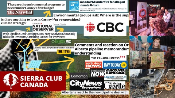 Pipeline MOU Federal Government page picture of media and news coverage of Sierra Club Canada's response