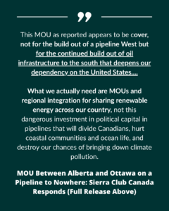 MOU as reported appears to be cover, not for the build out of a pipeline West but for the continued build out of oil infrastructure to the south that deepens our dependency on the United States