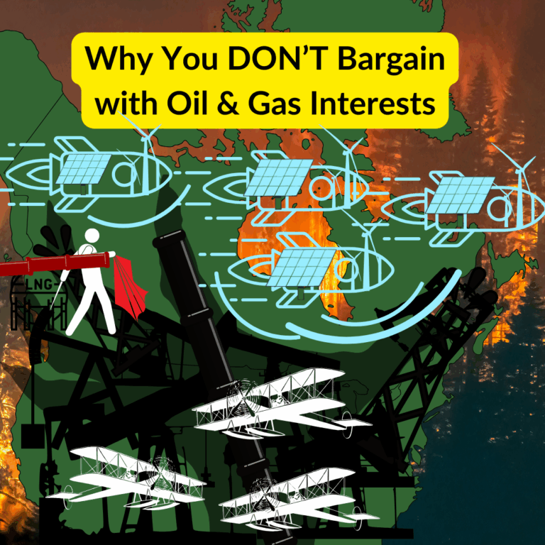 West Coast Pipeline Sovereignty page with the text "Why you don't bargain with oil and gas interests" over a picture of Canada being grabbed by the hand of U.S. oil and gas