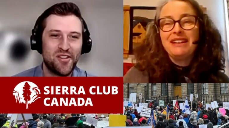 Sierra Club Canada Impact 2025 picture of Gretchen Fitzgerald and Owen Stewart and a protests plus plans for 2026