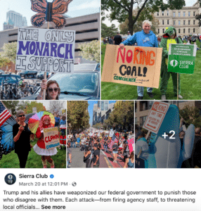 Sierra Club 
tosrdpoeSn8 rP0tc1u1a 1i790hMt9falcM2aht92t6if2t01184 t3 :ma  ·
Trump and his allies have weaponized our federal government to punish those who disagree with them. Each attack—from firing agency staff, to threatening local officials…