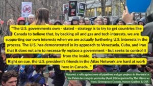 Canadian Federal Government Climate Betrayal Pictured: a rally against new oil pipelines and gas projects in Montréal at the Palais des congrès yesterday (April 9th) organized by The Mères au front, Greenpeace Canada, Nature Québec & DSF.