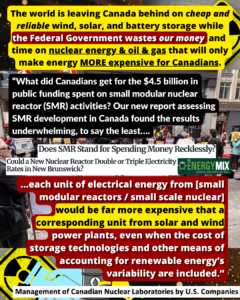 Nuclear Energy Strategy for Canada a Dead End - Wind, Solar, & Batteries a Far Better Investment graphic over a picture of protest