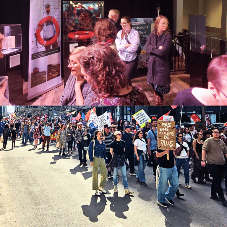 Polling Industrial Carbon Pricing page photo of climate march in Montreal and protect what we love exhibit in Ottawa.